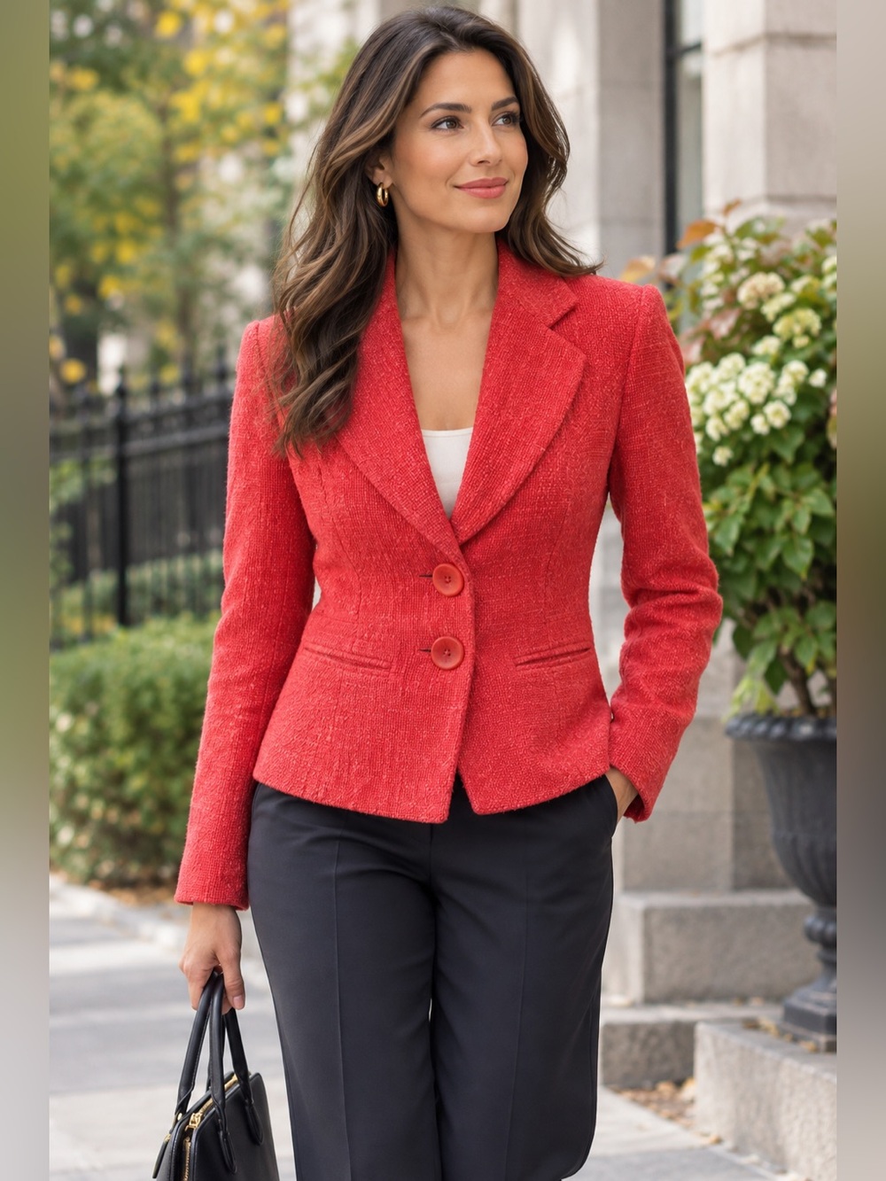 PLANET Women’s Tailored Coral Red Tweed Blazer Jacket - Size 6